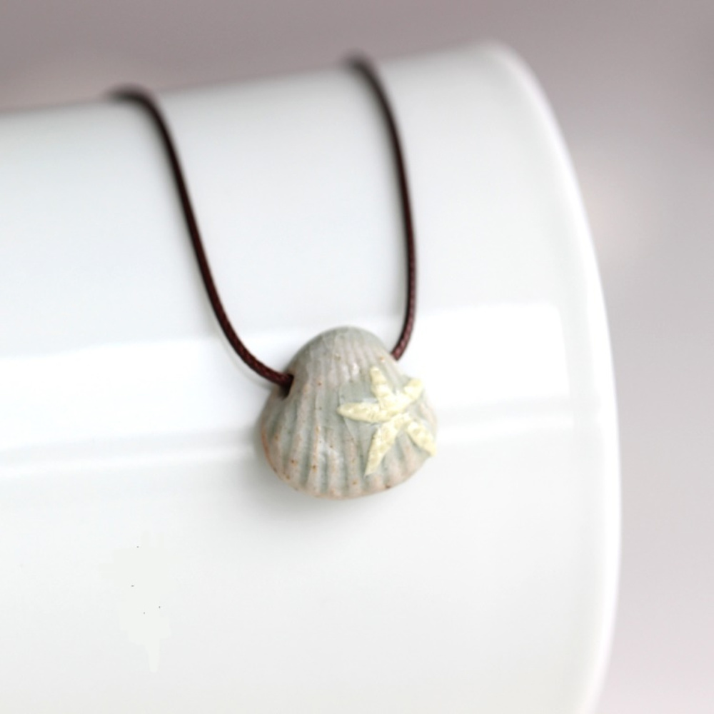 Handmade Ceramic Star Shell Pandant Necklace